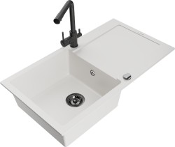 MEXEN/S - Leo granitový drez s odkvapkávačom vrátane batérie Duero, biela (6501-20-671600-70)
