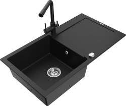 MEXEN/S - Leo granitový drez s odkvapkávačom vrátane batérie Duero, čierna (6501-77-671600-70)