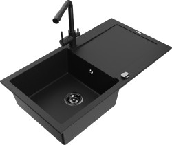 MEXEN/S - Leo granitový drez s odkvapkávačom vrátane batérie Duero, čierna (6501-77-671600-70-B)