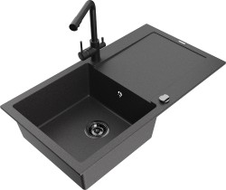 MEXEN/S - Leo granitový drez s odkvapkávačom vrátane batérie Duero, čierna kropenatá (6501-76-671600-70-B)