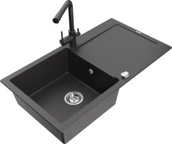 MEXEN/S - Leo granitový drez s odkvapkávačom vrátane batérie Duero, čierna kropenatá (6501-76-671600-76)