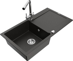 MEXEN/S - Leo granitový drez s odkvapkávačom vrátane batérie Duero, čierna/zlatá metalik (6501-75-671600-00)