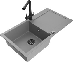 MEXEN/S - Leo granitový drez s odkvapkávačom vrátane batérie Duero, šedá (6501-71-671600-70-B)