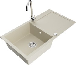 MEXEN/S - Leo granitový drez s odkvapkávačom vrátane batérie Telma, béžová (6501-69-670200-00)