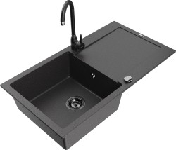 MEXEN/S - Leo granitový drez s odkvapkávačom vrátane batérie Telma, čierna kropenatá (6501-76-670200-70-B)