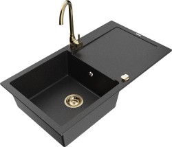 MEXEN/S - Leo granitový drez s odkvapkávačom vrátane batérie Telma, čierna/strieborná metalík (6501-73-670200-50)