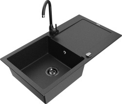 MEXEN/S - Leo granitový drez s odkvapkávačom vrátane batérie Telma, čierna/strieborná metalík (6501-73-670200-70-B)