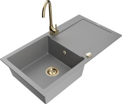MEXEN/S - Leo granitový drez s odkvapkávačom vrátane batérie Telma, šedá (6501-71-670200-50)