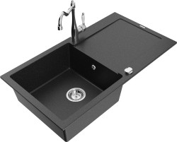 MEXEN/S - Leogranitový drez 1 s odkvapkávačom vrátane batérie Carla, čierna/strieborná metalík (6501-73-670700-00)