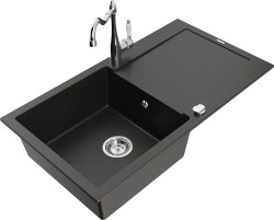 MEXEN/S - Leogranitový drez 1 s odkvapkávačom vrátane batérie Carla, čierna/strieborná metalík (6501-73-670700-70)