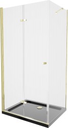 MEXEN/S - Lima sprchovací kút zalamovacie dvere 100 x 90, transparent, zlatý + Flat čierna vanička so sifónom (856-100-090-50-00-4070G)