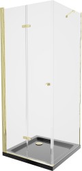 MEXEN/S - Lima sprchovací kút zalamovacie dvere 80 x 80, transparent, zlatý + Flat čierna vanička so sifónom (856-080-080-50-00-4070G)