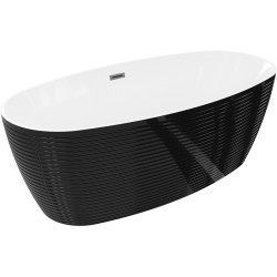 MEXEN/S - Lira voľne stojaca vaňa vzor 170 x 80, biela/čierna, sifón a prepad grafit metal (52831708075-95)