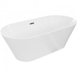 MEXEN/S - Luna Slim voľne stojaca vaňa 170 x 75, biela, sifón a prepad grafit metal (52041707500-95)