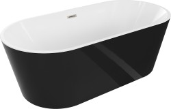 MEXEN/S - Luna vaňa voľne stojaca 160 x 75, biela/čierna, sifón a prepad nikel kartáčovaná (52031607575-97)