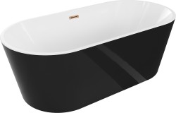 MEXEN/S - Luna vaňa voľne stojaca 160 x 75, biela/čierna, sifón a prepad ružové zlato (52031607575-60)