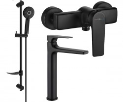 MEXEN/S - Lynx DF40 SET umývadlová a sprchová batéria s príslušenstvom, čierna (745914DF40-70)