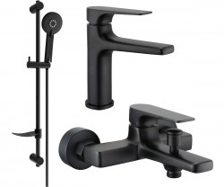 MEXEN/S - Lynx DF40 Set umývadlovej a vaňovej batérie s príslušenstvom, čierna (745903DF40-70)