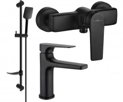 MEXEN/S - Lynx DF62 SET umývadlová batéria + sprchová s príslušenstvom, čierna (745904DF62-70)
