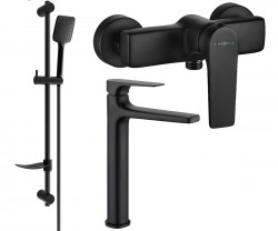 MEXEN/S - Lynx DF62 SET umývadlová batéria + sprchová s príslušenstvom, čierna (745914DF62-70)