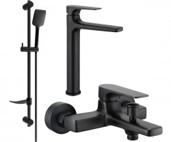 MEXEN/S - Lynx DF62 Set umývadlovej a vaňovej batérie s príslušenstvom, čierna (745913DF62-70)