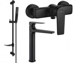 MEXEN/S - Lynx DF72 SET umývadlová a sprchová batéria s príslušenstvom, čierna (745914DF72-70)