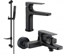 MEXEN/S - Lynx DF72 Set umývadlovej a vaňovej batérie s príslušenstvom, čierna (745903DF72-70)