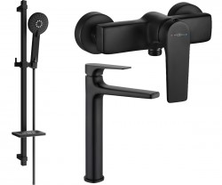 MEXEN/S - Lynx DQ40 SET umývadlová a sprchová batéria s príslušenstvom, čierna (745914DQ40-70)