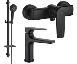 MEXEN/S - Lynx DQ40 SET umývadlová batéria + sprchová s príslušenstvom, čierna (745904DQ40-70)