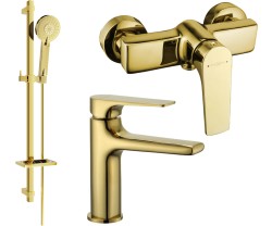 MEXEN/S - Lynx DQ40 Set umývadlovej a sprchová batéria s príslušenstvom, zlato (745904DQ40-50)