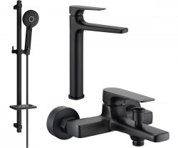 MEXEN/S - Lynx DQ40 Set umývadlovej a vaňovej batérie s príslušenstvom, čierna (745913DQ40-70)