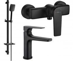 MEXEN/S - Lynx DQ62 SET umývadlová batéria + sprchová s príslušenstvom, čierna (745904DQ62-70)