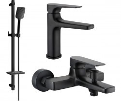 MEXEN/S - Lynx DQ62 Set umývadlovej a vaňovej batérie s príslušenstvom, čierna (745903DQ62-70)
