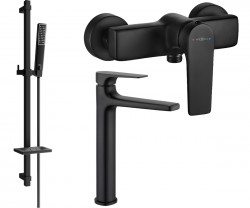 MEXEN/S - Lynx DQ72 SET umývadlová a sprchová batéria s príslušenstvom, čierna (745914DQ72-70)
