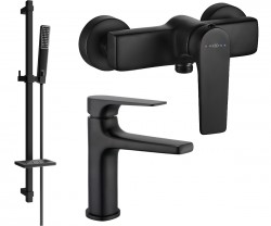 MEXEN/S - Lynx DQ72 SET umývadlová batéria + sprchová s príslušenstvom, čierna (745904DQ72-70)