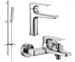 MEXEN/S - Lynx DQ72 Set umývadlovej a vaňovej batérie s príslušenstvom, chróm (745903DQ72-00)
