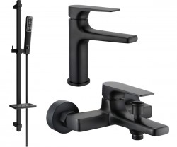 MEXEN/S - Lynx DQ72 Set umývadlovej a vaňovej batérie s príslušenstvom, čierna (745903DQ72-70)