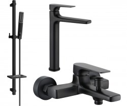 MEXEN/S - Lynx DQ72 Set umývadlovej a vaňovej batérie s príslušenstvom, čierna (745913DQ72-70)