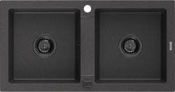 MEXEN/S - Mario granitový drez 2-bowl 820 x 436 mm, čierna kropenatá, + čierny sifón (6504822000-76-B)