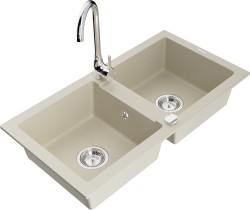 MEXEN/S - Mario granitový drez 2-bowl vrátane batérie Telma, béžová (6504-69-670200-00)
