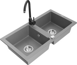MEXEN/S - Mario granitový drez 2-bowl vrátane batérie Telma, šedá (6504-71-670200-70)