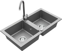 MEXEN/S - Mario granitový drez 2-bowl vrátane batérie Telma, šedá (6504-71-670200-71)