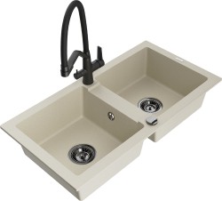 MEXEN/S - Mario granitový drez 2-bowly vrátane batérie Duo, béžová (6504-69-671701-70-B)