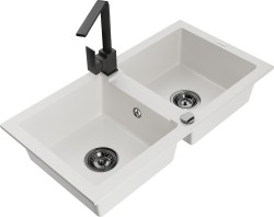 MEXEN/S - Mario granitový drez 2-bowly vrátane batérie Rita, biela (6504-20-670300-70)