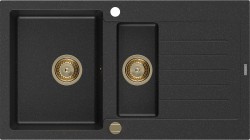 MEXEN/S - Matias granitový drez 1.5 s odkvapkávačom 900 x 505 mm, čierna/strieborná (6502901505-73-G)