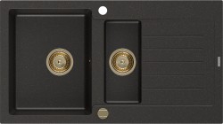 MEXEN/S - Matias granitový drez 1.5 s odkvapkávačom 900x505 mm, čierna / zlatá metalik, + zlatý sifón (6502901505-75-G)