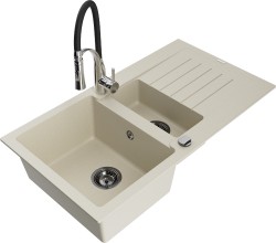 MEXEN/S - Matias granitový drez 1.5 s odkvapkávačom vrátane batérie Aster, béžová (6502-69-73450-07-B)