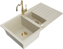 MEXEN/S - Matias granitový drez 1.5 s odkvapkávačom vrátane batérie Carla, béžová (6502-69-670700-50)
