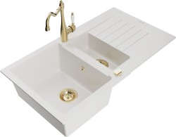 MEXEN/S - Matias granitový drez 1.5 s odkvapkávačom vrátane batérie Carla, biela (6502-20-670700-50)