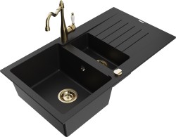 MEXEN/S - Matias granitový drez 1.5 s odkvapkávačom vrátane batérie Carla, čierna (6502-77-670700-50)